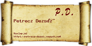 Petrecz Dezső névjegykártya